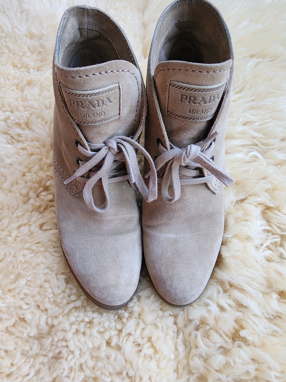 Prada Suede Lace-Up Ankle Boots